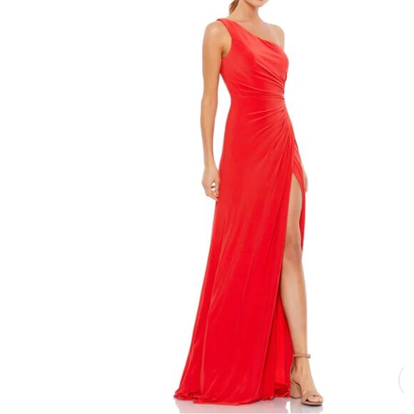 Mac Duggal 26163 One Shoulder Ruched Jersey Front Slit Evening Gown - Picture 1 of 7